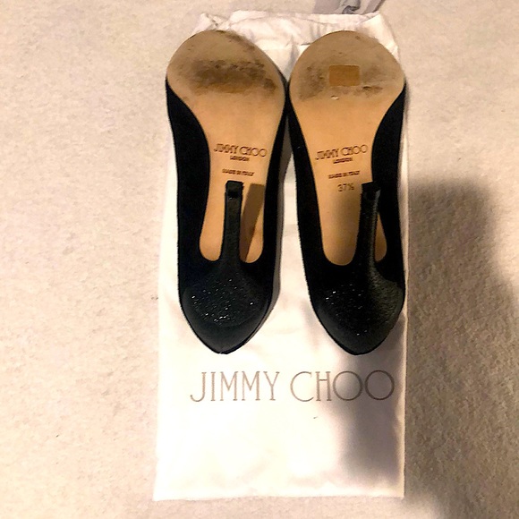 Jimmy Choo Deceive Glitter Peep Toe Pumps Size 37.5 - Picture 5 of 6